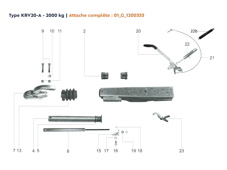 Attache à inertie mono poutre | Type KRV20-A - 2000 kg